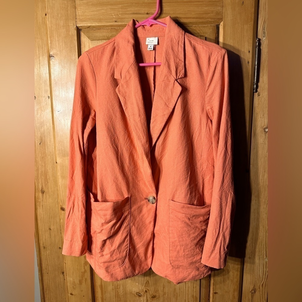 A New Day Pumpkin Colored Linen Blazer Size Medium. Like New